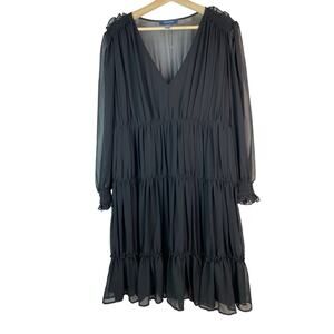Modcloth Women's M‎ Sheer Black Tiered Chiffon Trapeze Swing Dress *